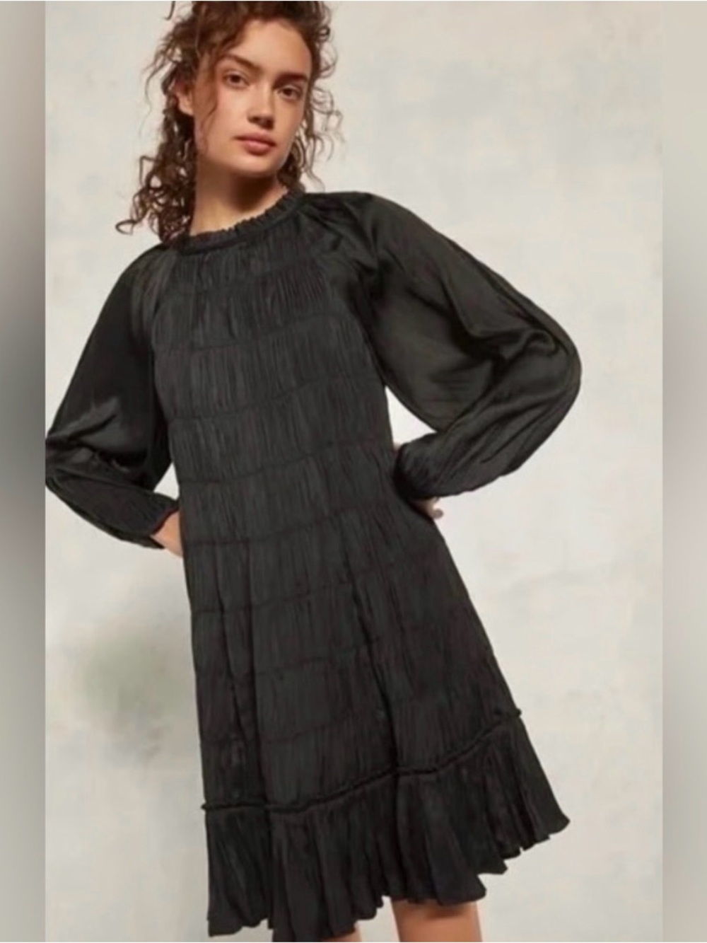 Maeve by Anthropologie Tasha Smocked Mock Neck Dress – Women's Small – Black 🖤
